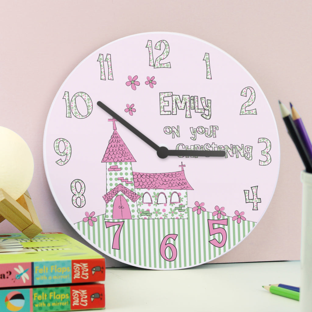Personalised Whimsical Church Christening Clock - Buy Clocks & Watches at GiftMasters.co.uk