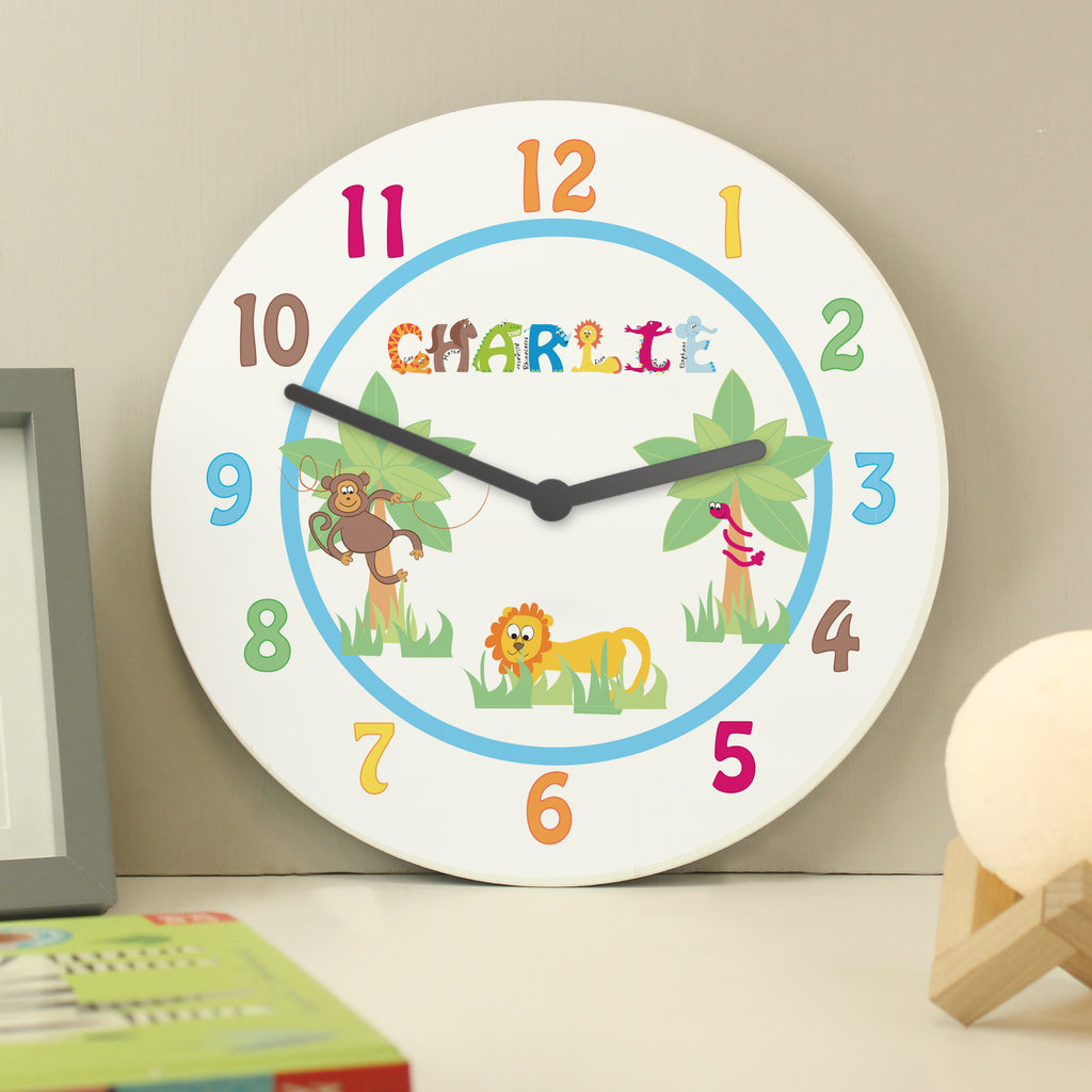 Personalised Blue Animal Alphabet Clock - Buy Clocks & Watches at GiftMasters.co.uk