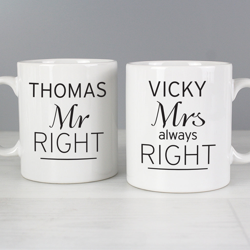 Personalised Classic Mr Right/Mrs Always Right Mug Set - Buy Mugs at GiftMasters.co.uk
