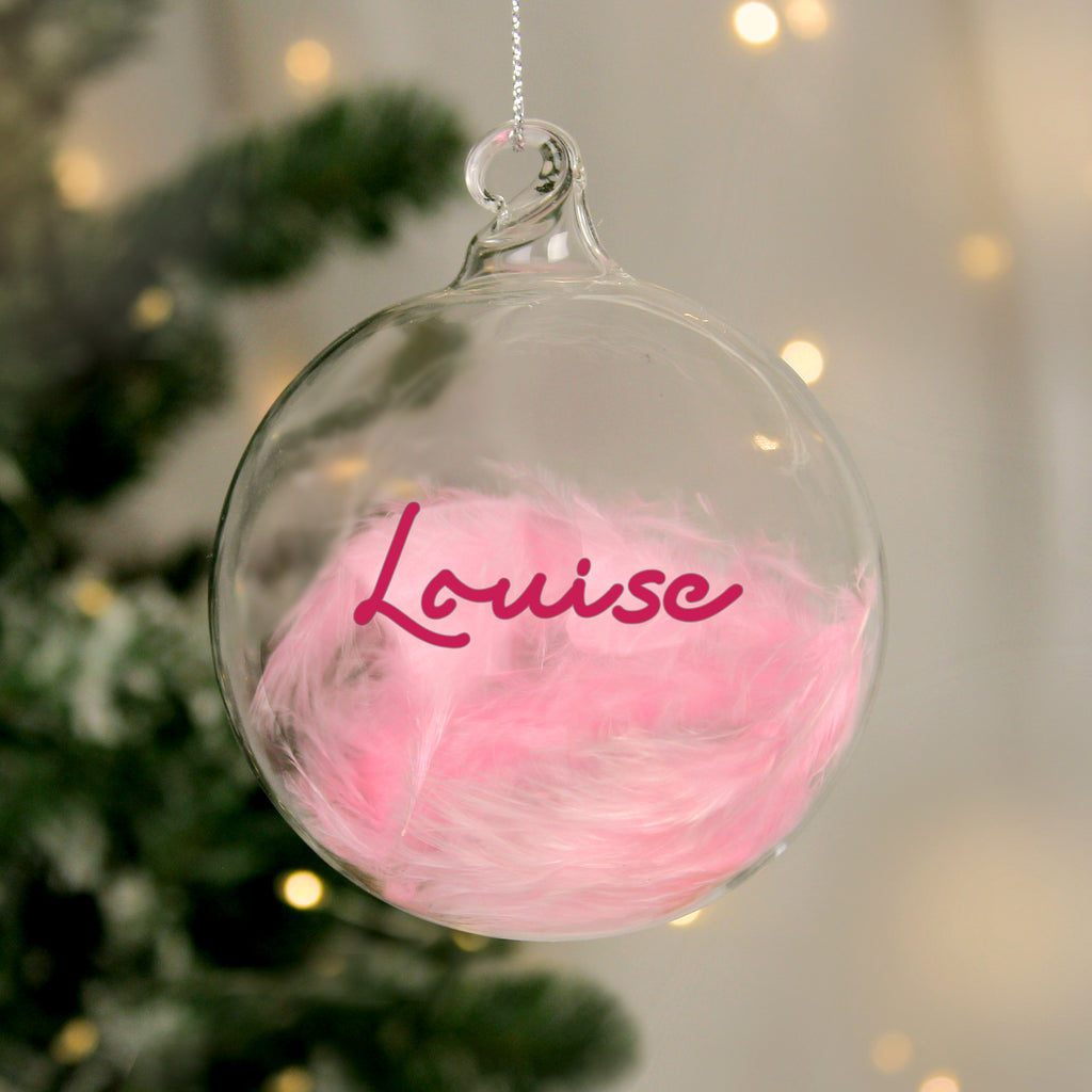 Personalised Pink Feather Bauble - Buy Christmas Decorations at GiftMasters.co.uk