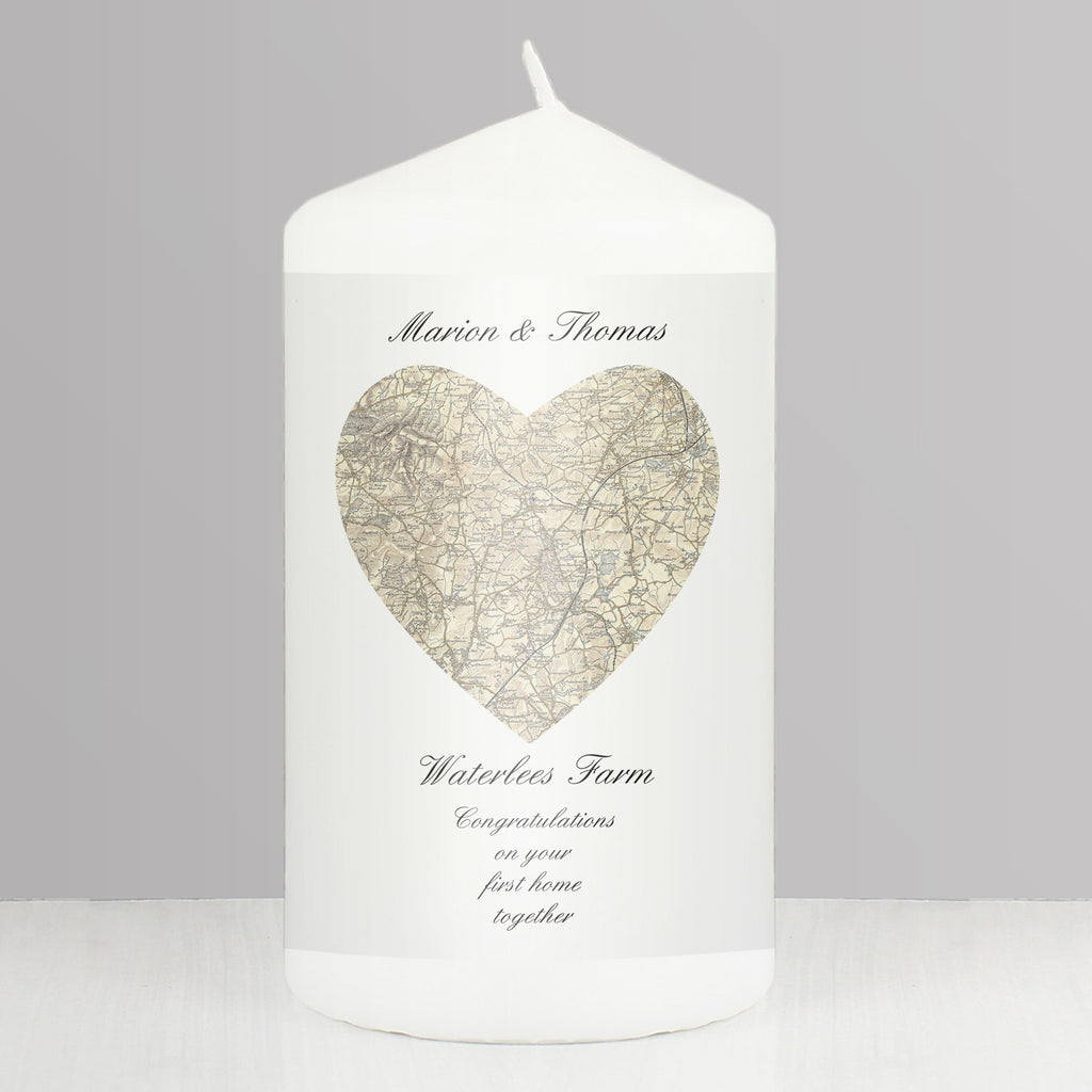 Personalised 1896 - 1904 Revised New Heart Map Pillar Candle - Buy Candles & Reed Diffusers at GiftMasters.co.uk