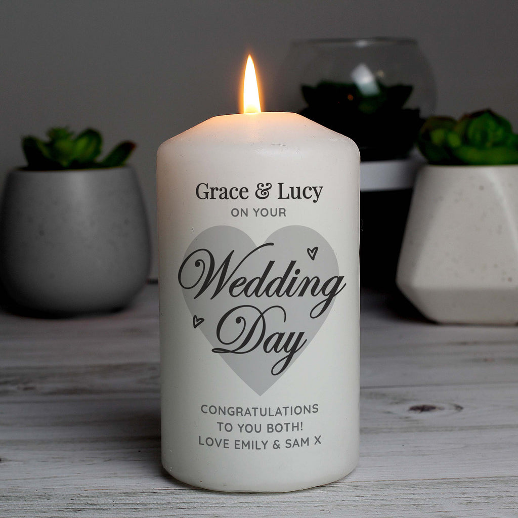 Personalised On Your Wedding Day Pillar Candle - Buy Candles & Reed Diffusers at GiftMasters.co.uk