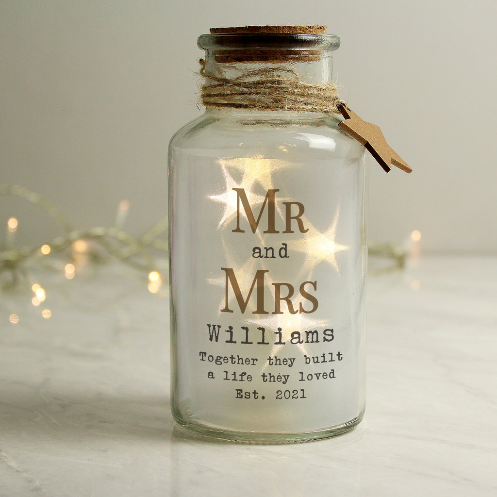 Personalised Mr & Mrs LED Glass Jar - Buy LED Lights, Candles & Decorations at GiftMasters.co.uk