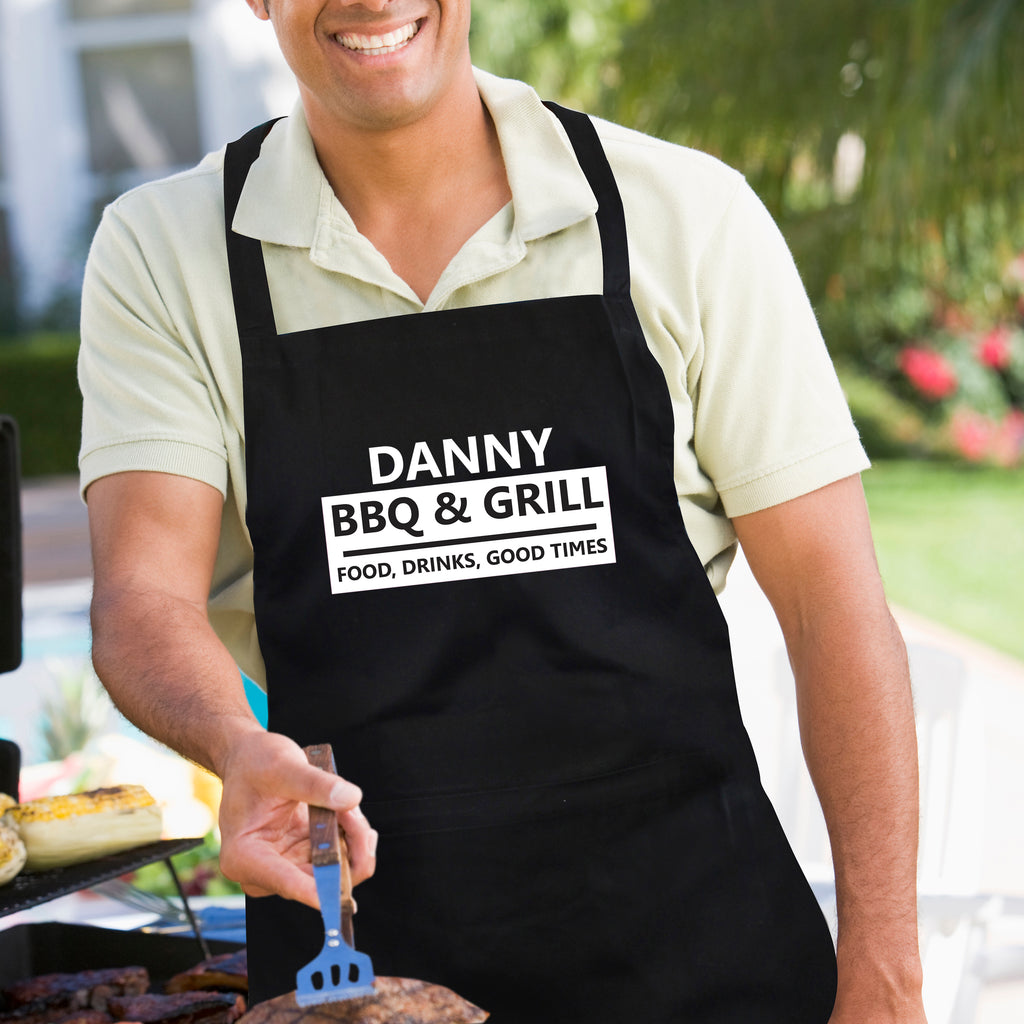 Personalised BBQ & Grill Black Apron - Buy Kitchen, Baking & Dining Gifts at GiftMasters.co.uk