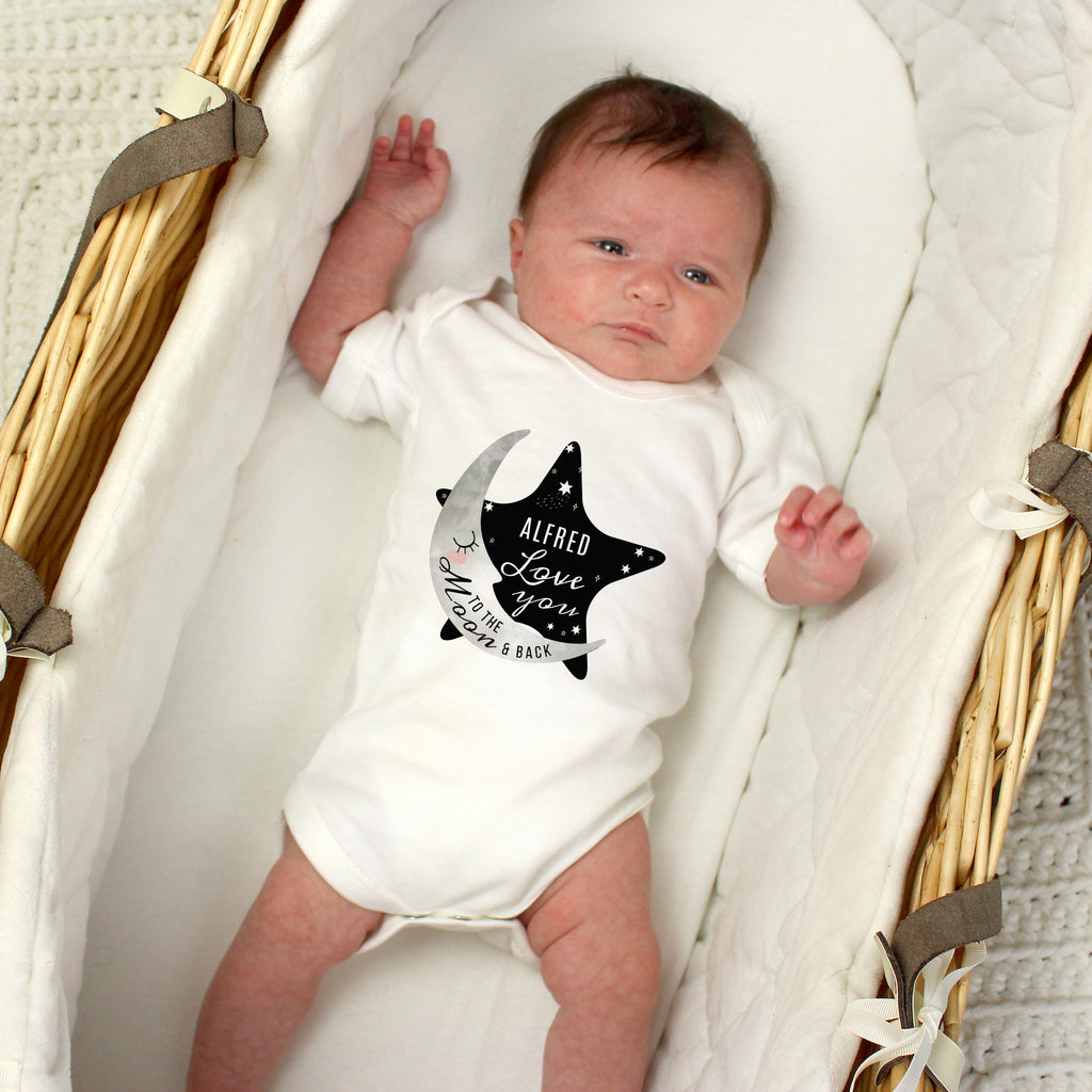 Personalised Baby To The Moon and Back 0-3 Months Baby Vest - Buy Clothing at GiftMasters.co.uk
