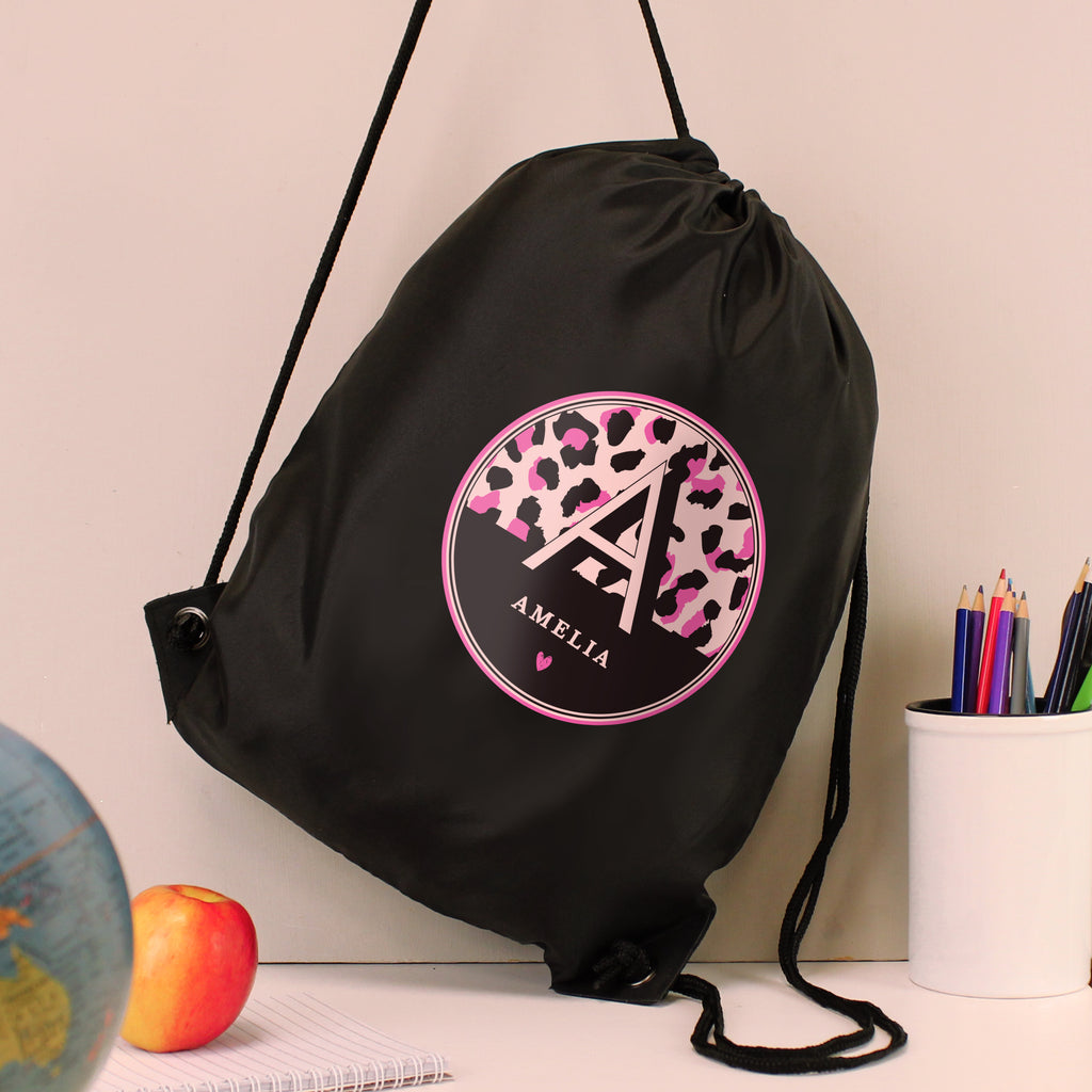 Personalised Leopard Print Black Kit Bag - Buy Textiles at GiftMasters.co.uk