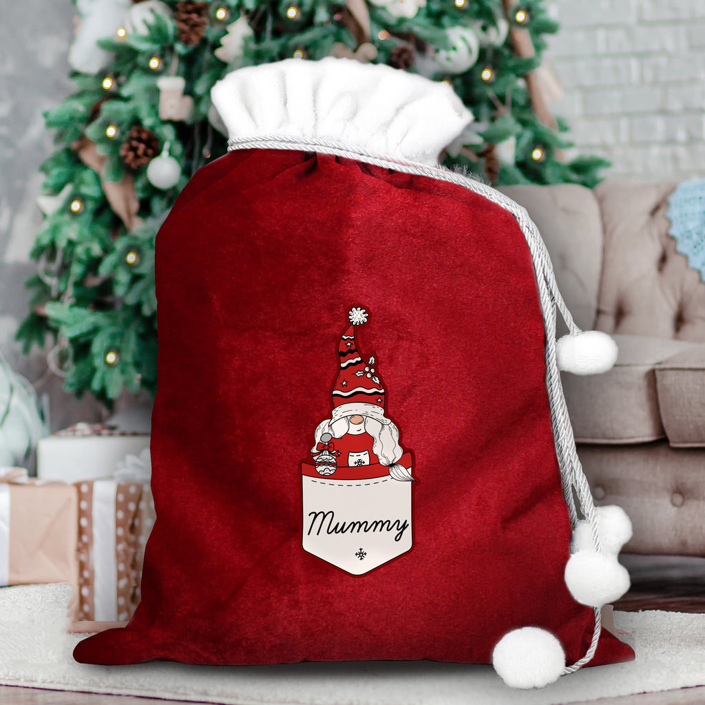 Personalised Gonk Family Red Christmas Sack - Female - Buy Christmas Decorations at GiftMasters.co.uk
