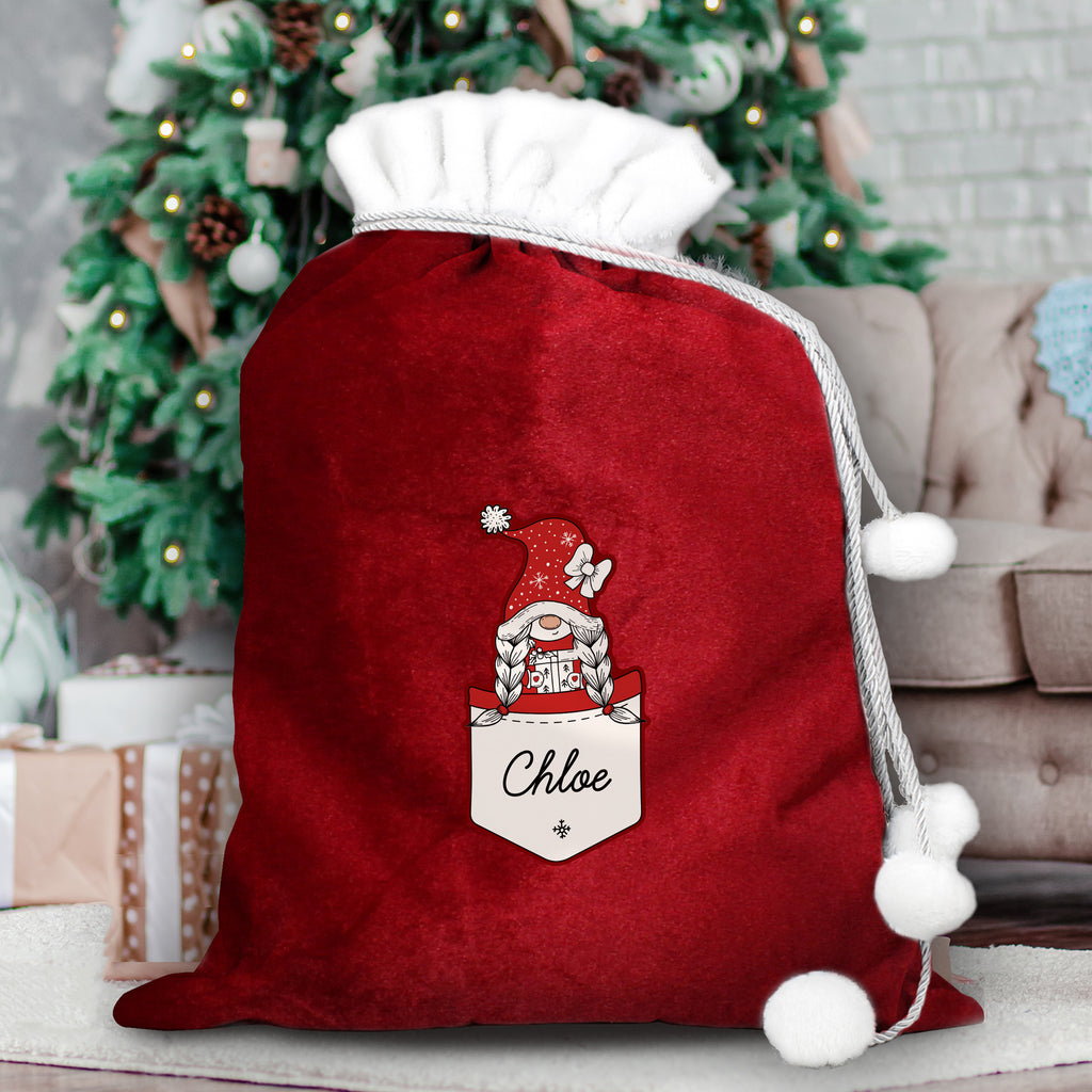 Personalised Gonk Family Red Christmas Sack - Girl - Buy Christmas Decorations at GiftMasters.co.uk