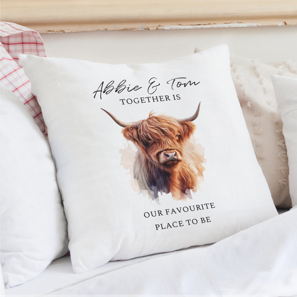 Personalised Highland Cow Cushion - Buy Textiles at GiftMasters.co.uk