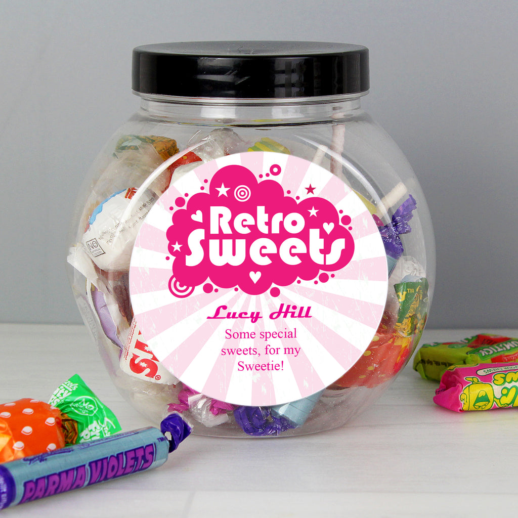 Personalised Retro Pink Sweet Jar - Buy Confectionery at GiftMasters.co.uk