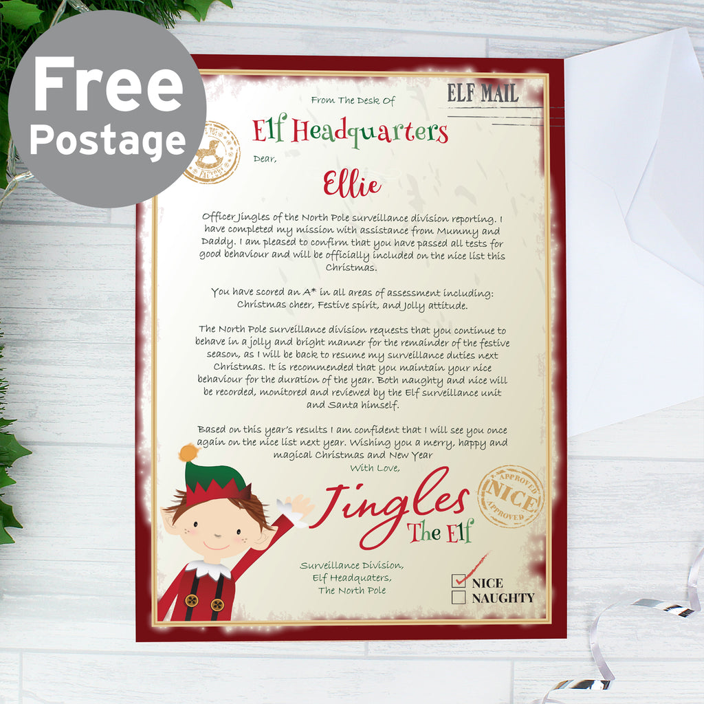 Personalised Elf Surveillance Christmas Letter - Buy Greetings Cards at GiftMasters.co.uk