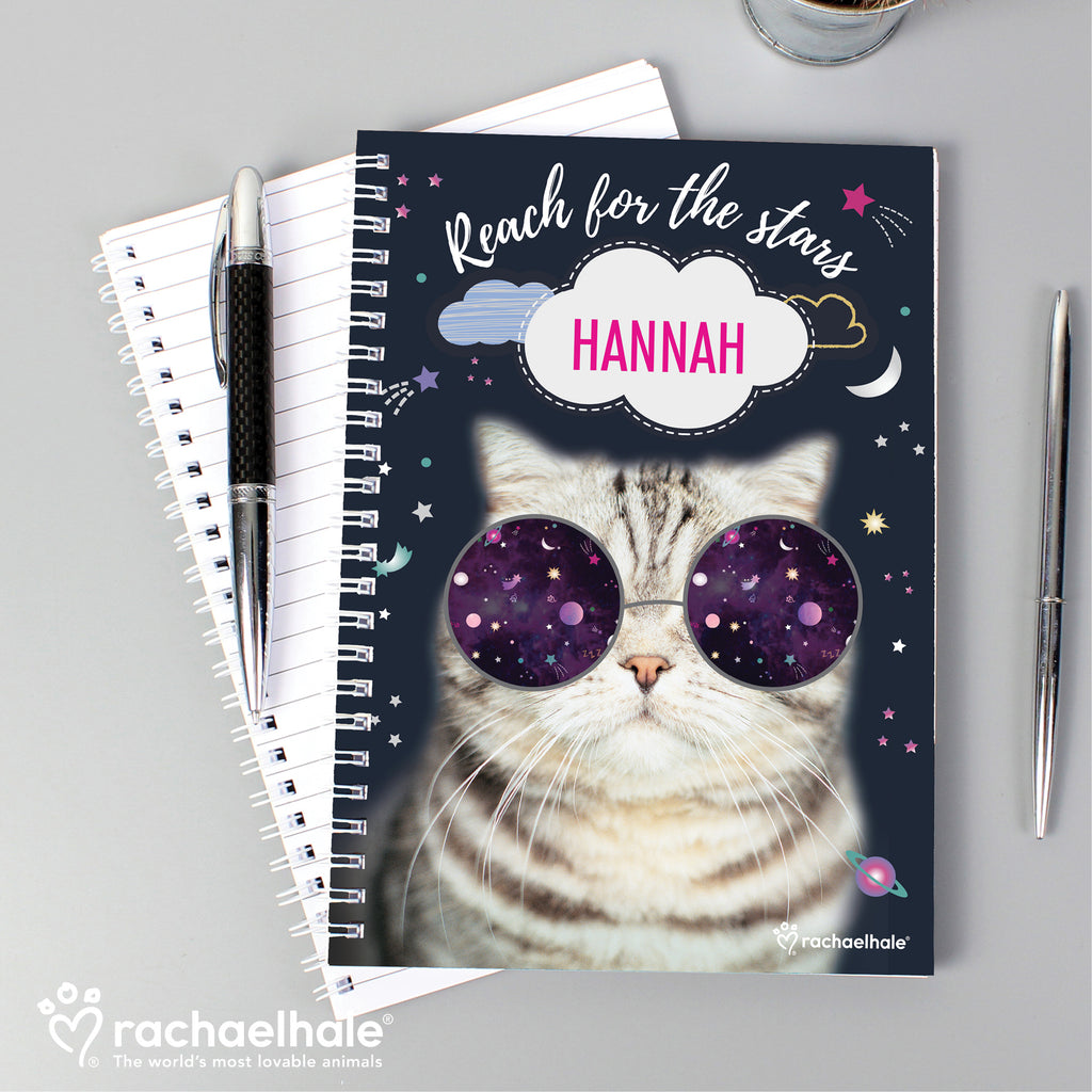 Personalised Rachael Hale Space Cat A5 Notebook - Buy Stationery & Pens at GiftMasters.co.uk