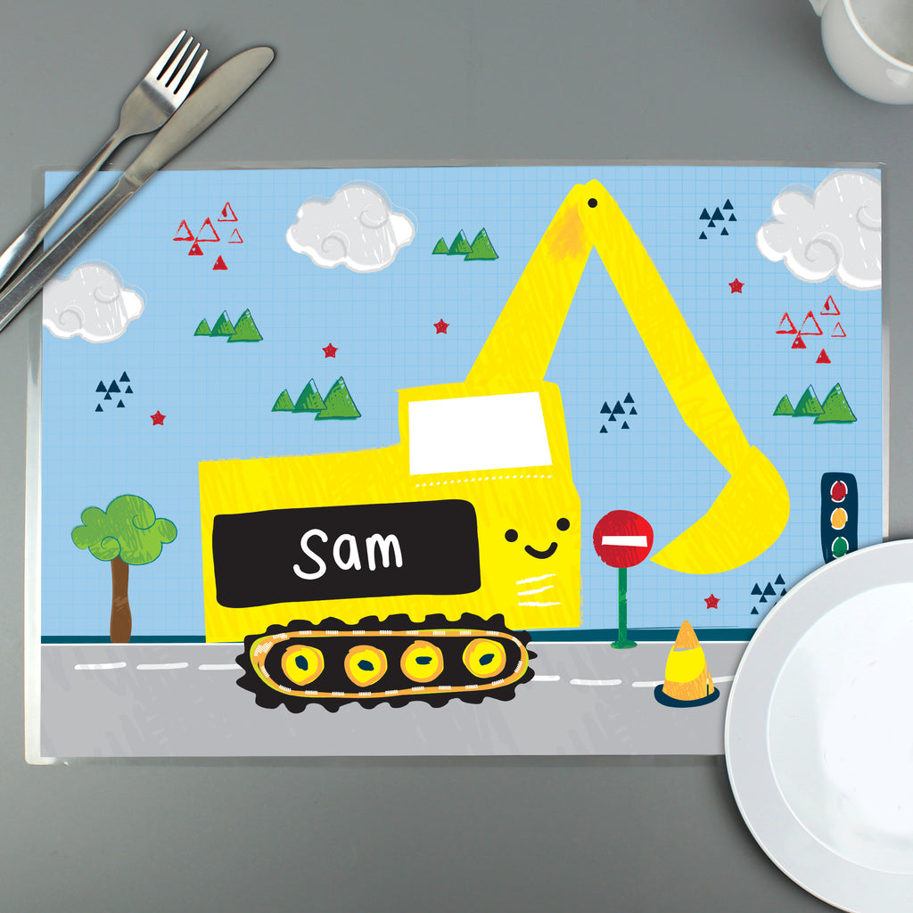 Personalised Digger Placemat - Buy Mealtime Essentials at GiftMasters.co.uk