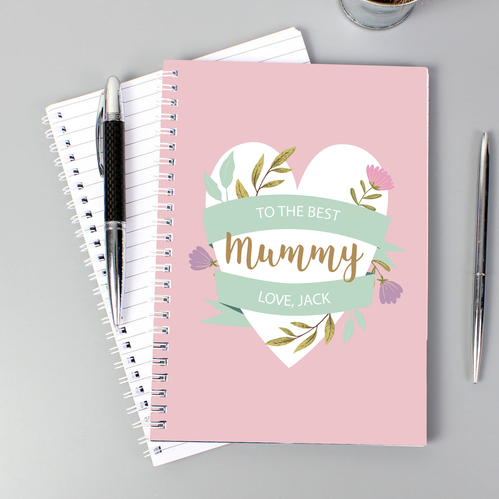 Personalised Floral Heart A5 Notebook - Buy Stationery & Pens at GiftMasters.co.uk