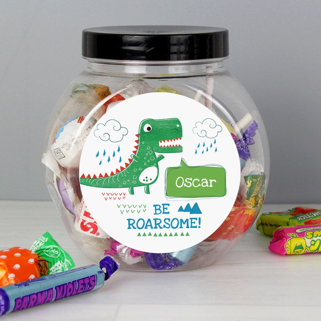 Personalised 'Be Roarsome' Dinosaur Sweet Jar - Buy Confectionery at GiftMasters.co.uk