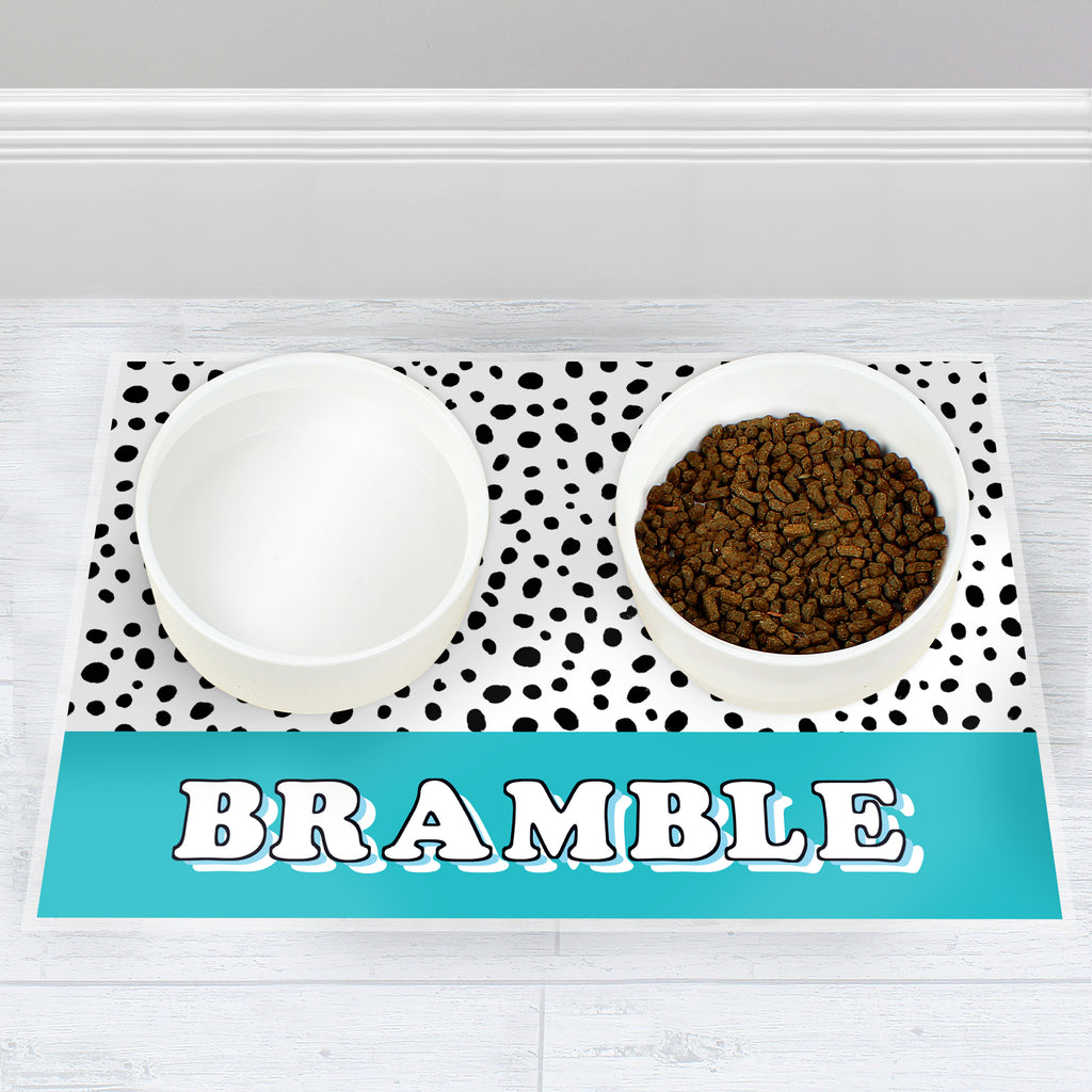 Personalised Blue Spots Dog Pet Bowl Mat - Buy Pet Gifts at GiftMasters.co.uk