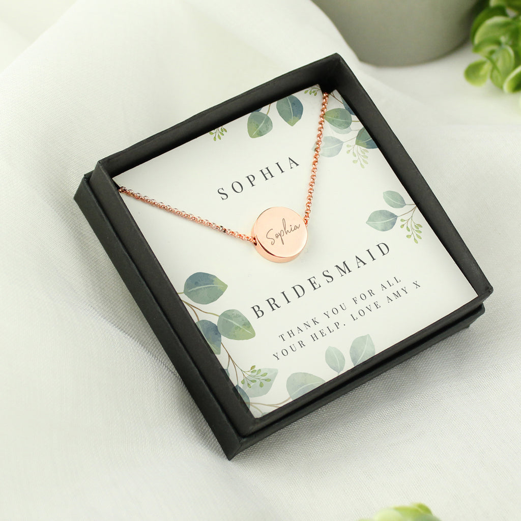 Personalised Botanical Sentiment Rose Gold Tone Necklace and Box - Buy Jewellery at GiftMasters.co.uk