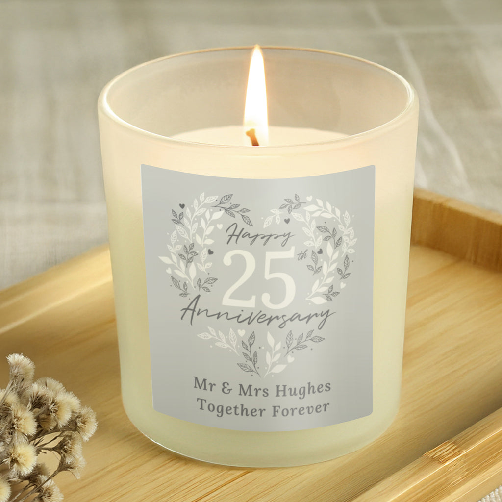 Personalised 25th Silver Wedding Anniversary Candle Jar - Buy Candles & Reed Diffusers at GiftMasters.co.uk