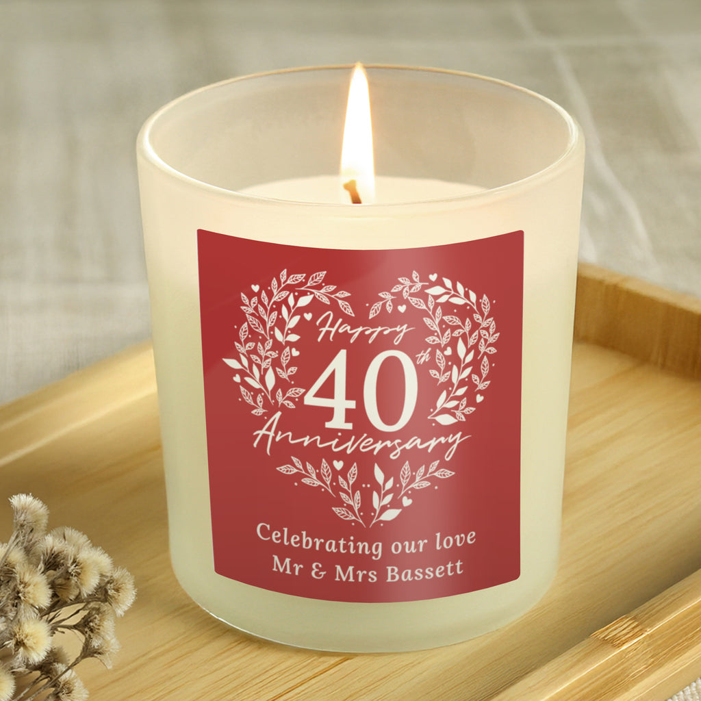 Personalised 40th Ruby Wedding Anniversary Candle Jar - Buy Candles & Reed Diffusers at GiftMasters.co.uk