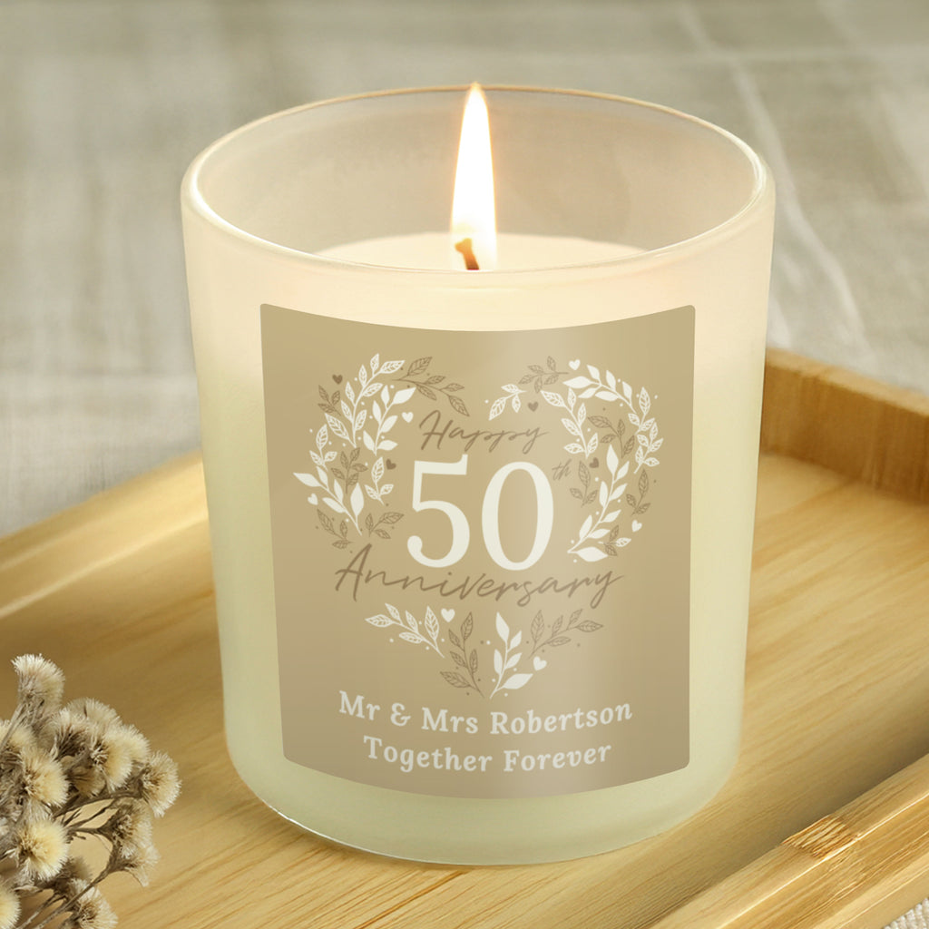 Personalised 50th Golden Wedding Anniversary Candle Jar - Buy Candles & Reed Diffusers at GiftMasters.co.uk