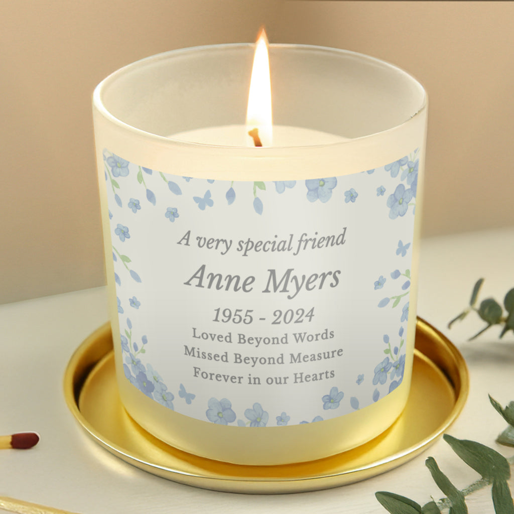 Personalised Memorial Forget Me Not Candle Jar - Buy Candles & Reed Diffusers at GiftMasters.co.uk