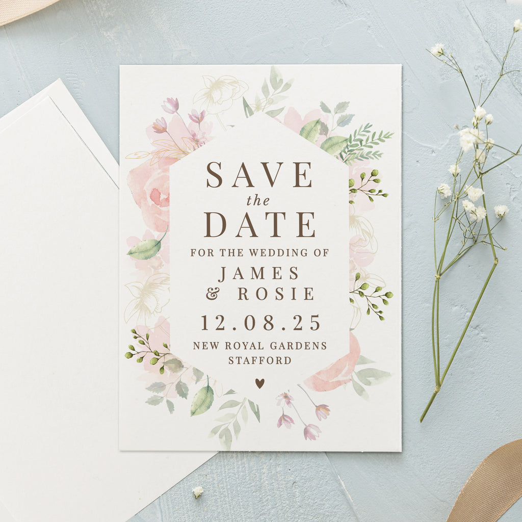 Personalised Soft Floral Set of 36 Wedding Save the Dates - Buy Stationery & Pens at GiftMasters.co.uk