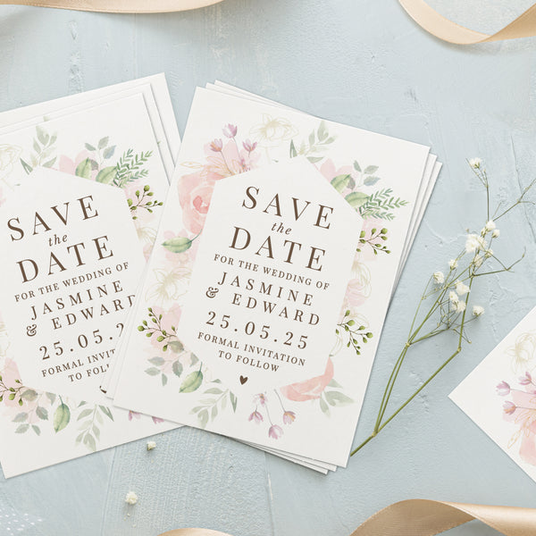 Personalised Soft Floral Set of 36 Wedding Save the Dates