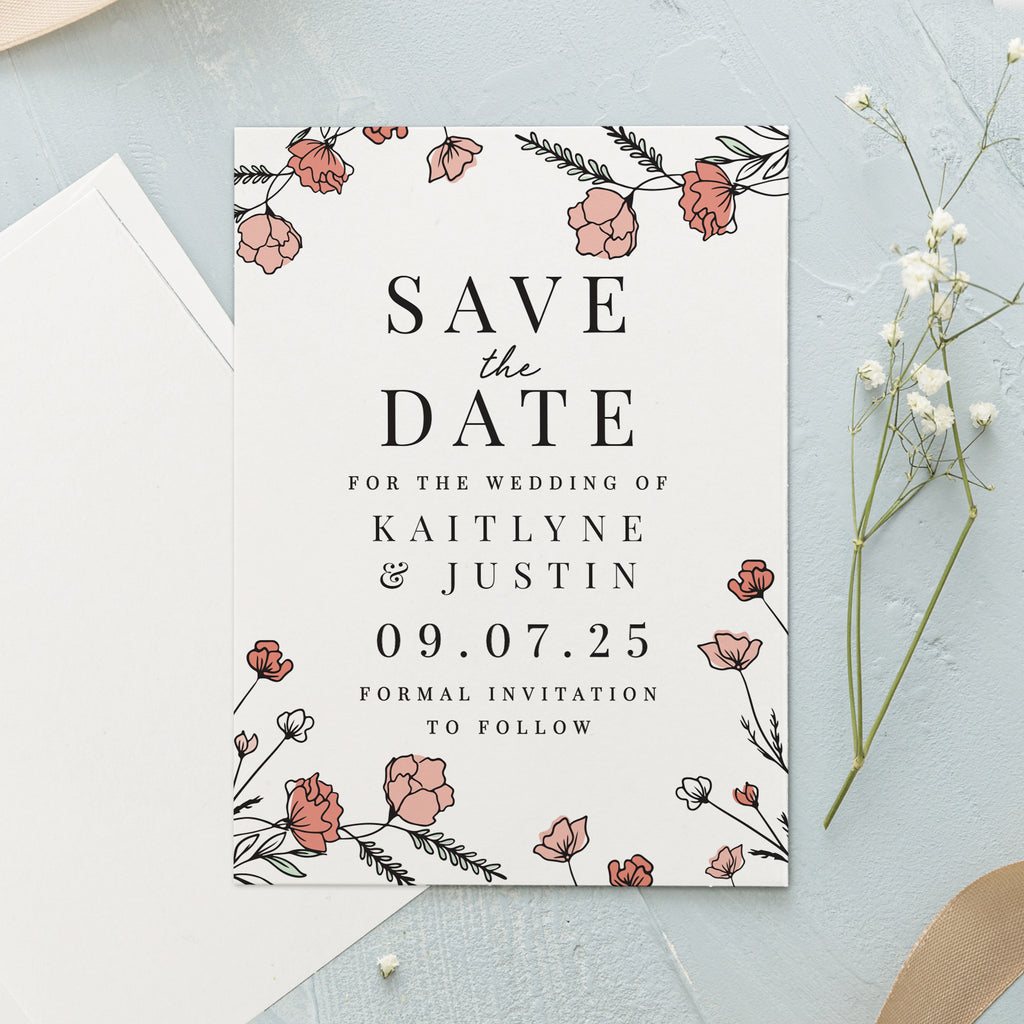 Personalised Pink Floral Set of 36 Wedding Save the Dates - Buy Stationery & Pens at GiftMasters.co.uk