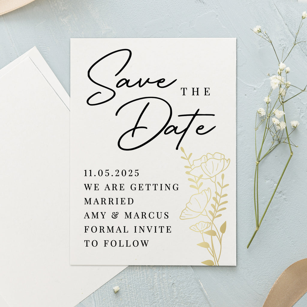 Personalised Gold Floral Set of 36 Wedding Save the Dates - Buy Stationery & Pens at GiftMasters.co.uk
