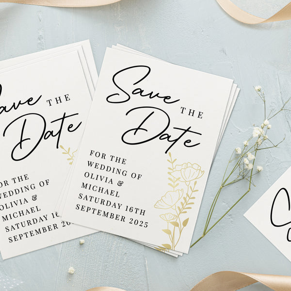 Personalised Gold Floral Set of 36 Wedding Save the Dates