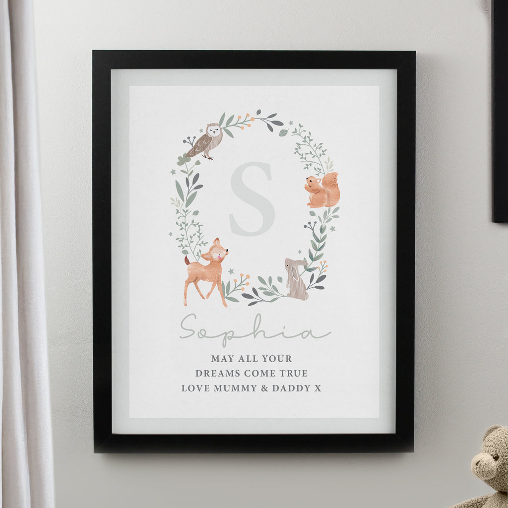 Personalised Woodland Initial Black Poster Frame - Buy Framed Prints at GiftMasters.co.uk