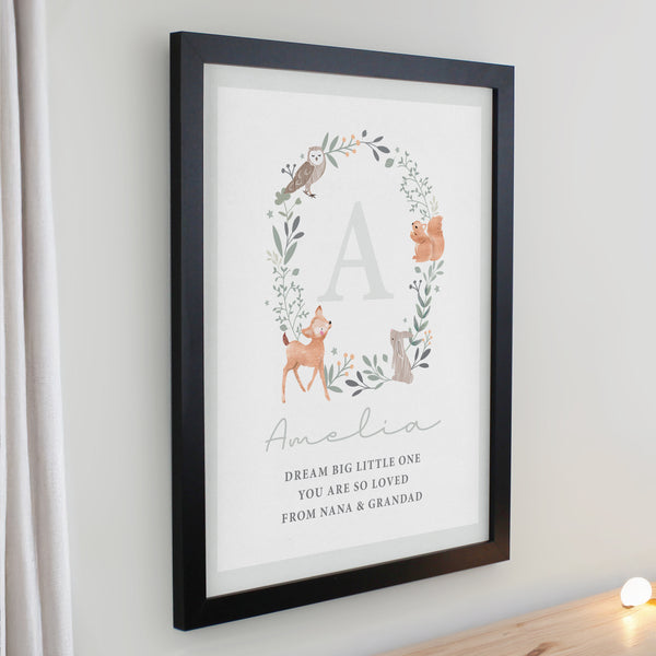 Personalised Woodland Initial Black Poster Frame