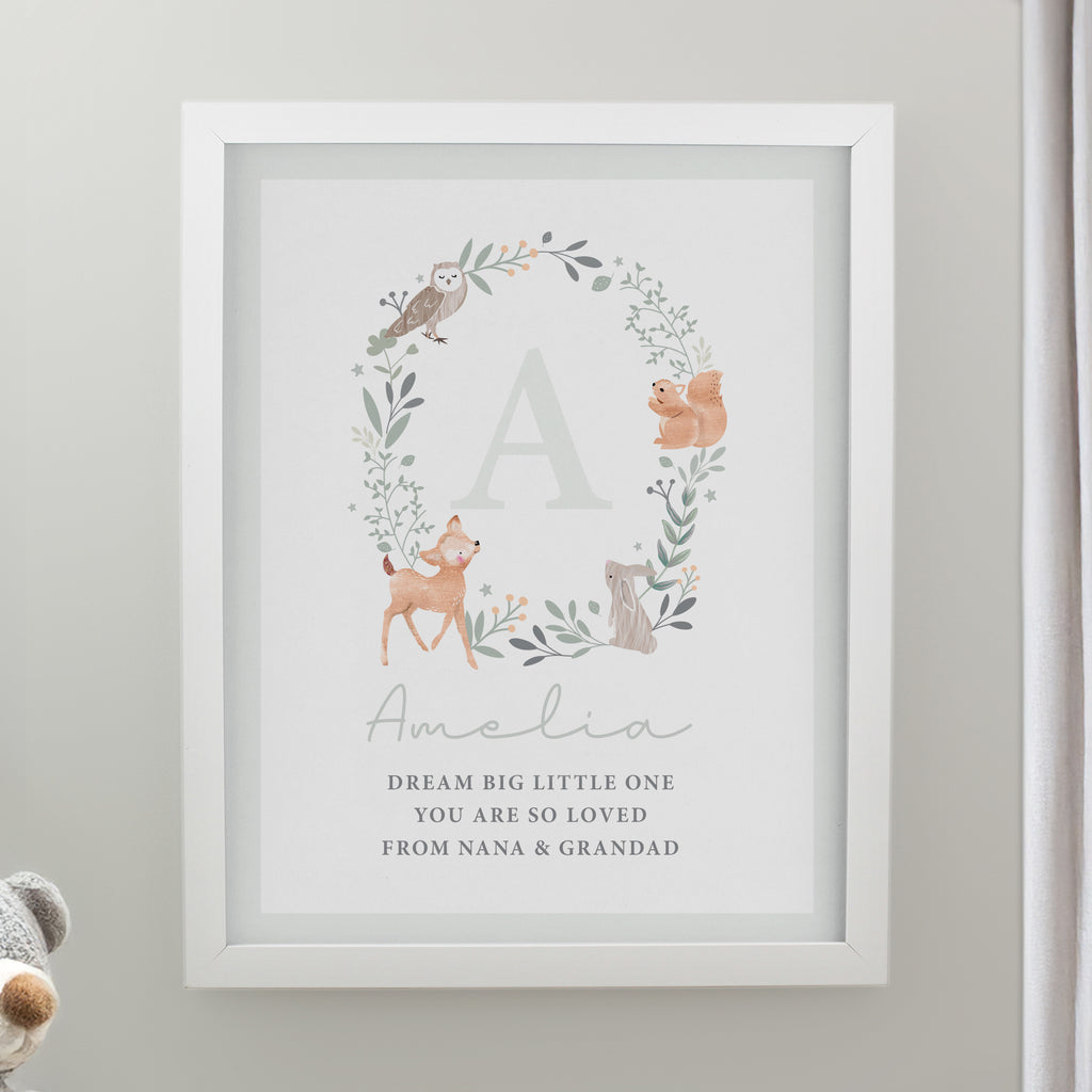 Personalised Woodland Initial White Poster Frame - Buy Framed Prints at GiftMasters.co.uk