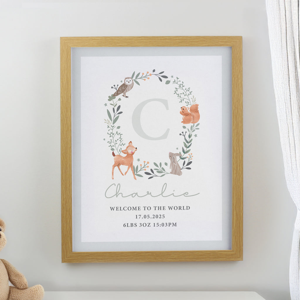 Personalised Woodland Initial Oak Poster Frame - Buy Framed Prints at GiftMasters.co.uk