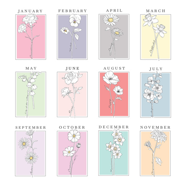 Personalised Birth Flower Black Poster Frame