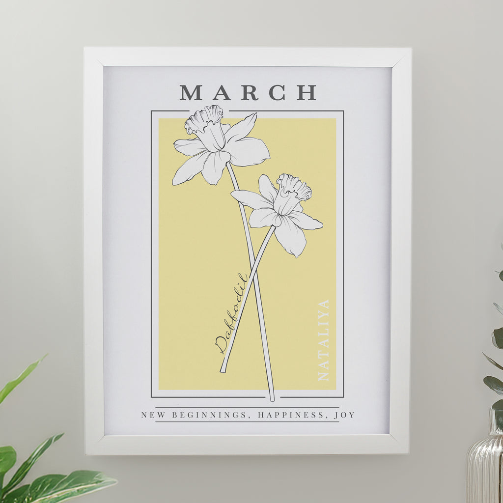 Personalised Birth Flower White Poster Frame