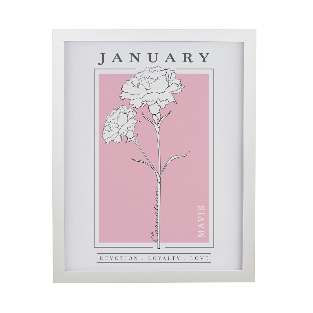 Personalised Birth Flower White Poster Frame