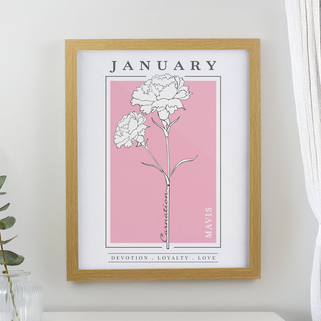 Personalised Birth Flower Oak Poster Frame - Buy Framed Prints at GiftMasters.co.uk