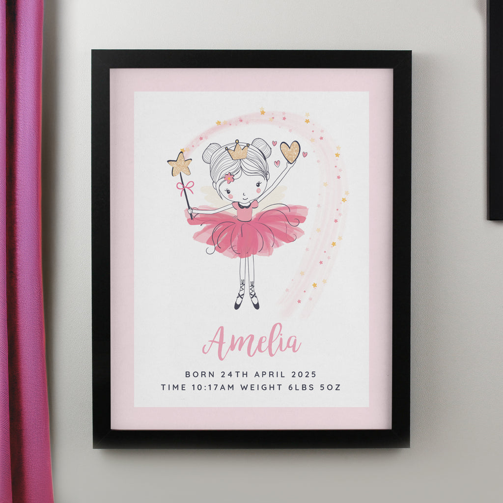 Personalised Princess Ballerina Black Poster Frame - Buy Framed Prints at GiftMasters.co.uk