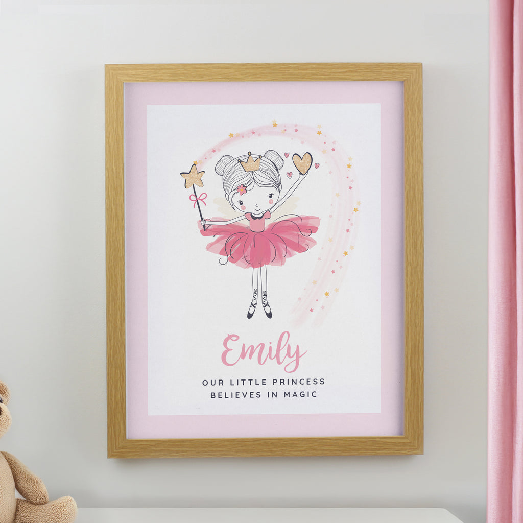 Personalised Princess Ballerina Oak Poster Frame - Buy Framed Prints at GiftMasters.co.uk