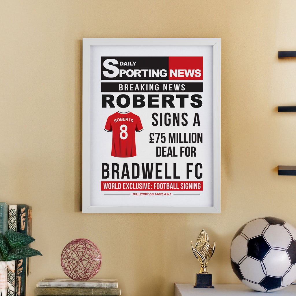 Personalised Football News White Poster Frame - Buy Framed Prints at GiftMasters.co.uk