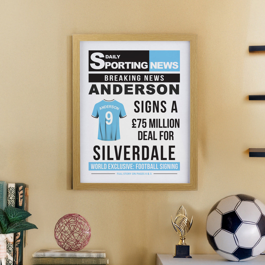 Personalised Football News Oak Poster Frame - Buy Framed Prints at GiftMasters.co.uk