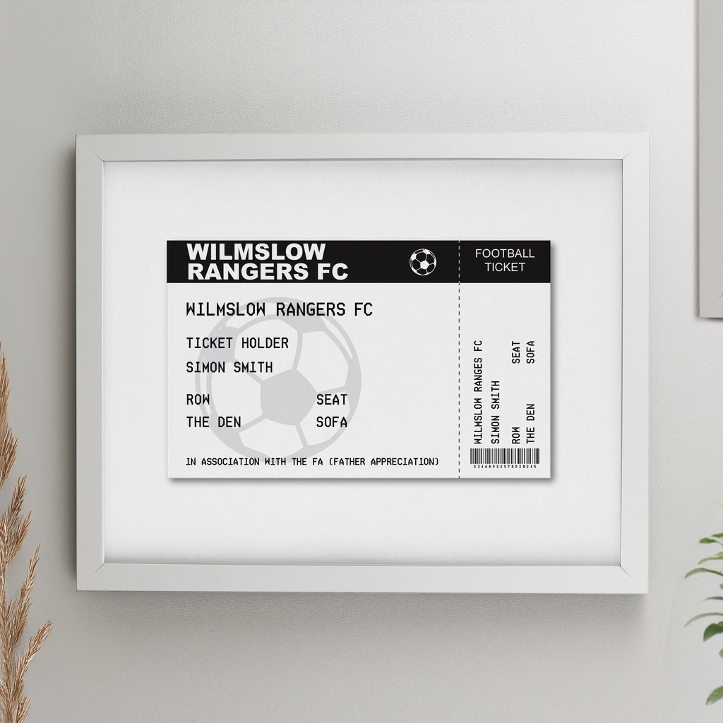 Personalised Football Ticket White poster Frame - Buy Framed Prints at GiftMasters.co.uk