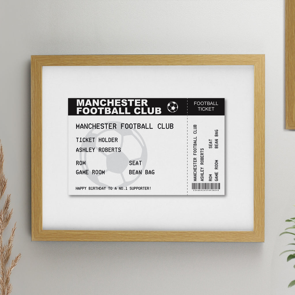 Personalised Football Ticket Oak Poster Frame - Buy Framed Prints at GiftMasters.co.uk