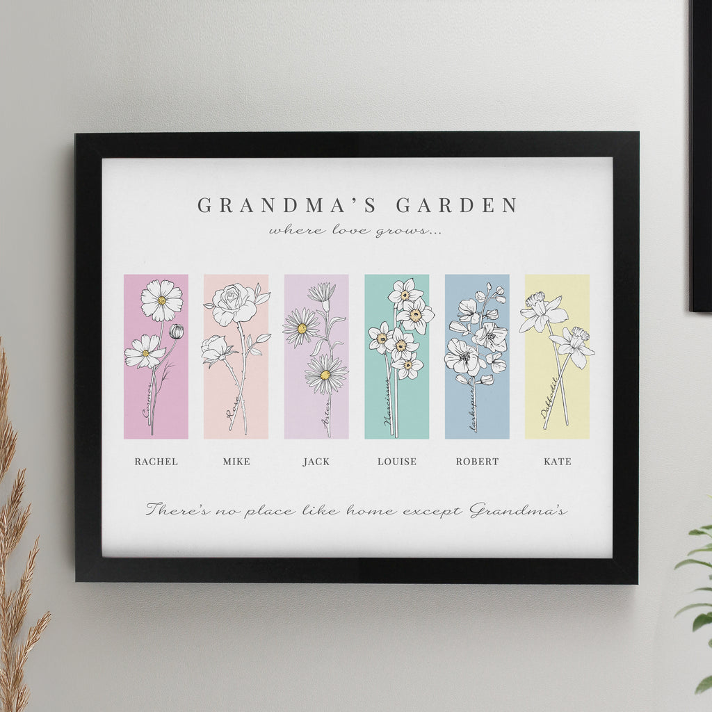 Personalised Birth Flower Family of 6 Black Framed Print - Buy Framed Prints at GiftMasters.co.uk