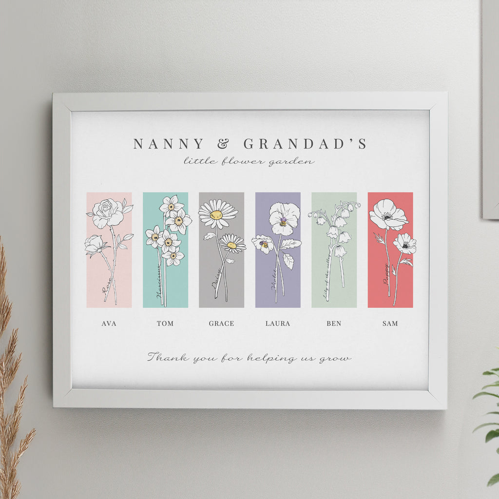 Personalised Birth Flower Family of 6 White Framed Print - Buy Framed Prints at GiftMasters.co.uk