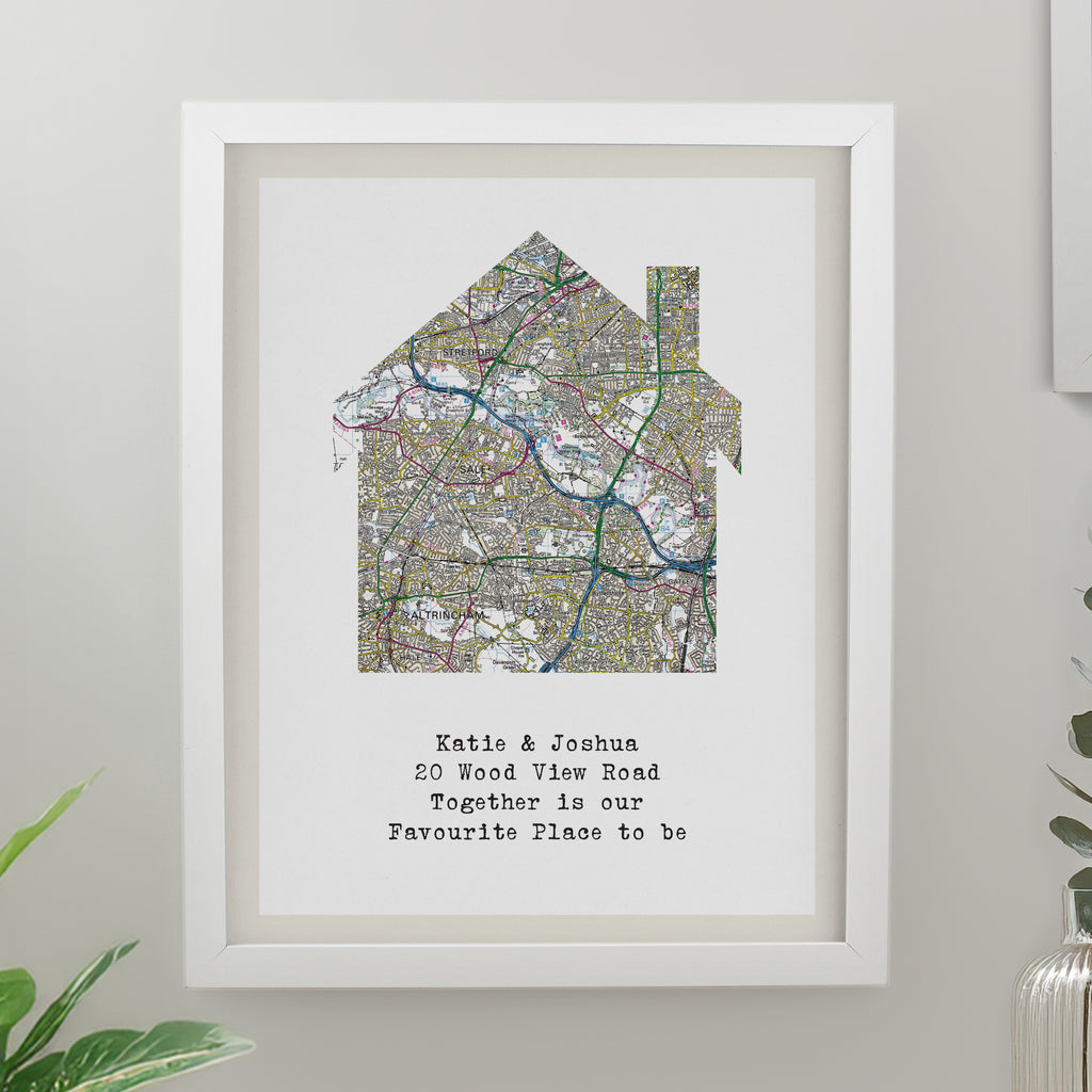 Personalised Present Day Map Home White Poster Frame - Buy Framed Prints at GiftMasters.co.uk