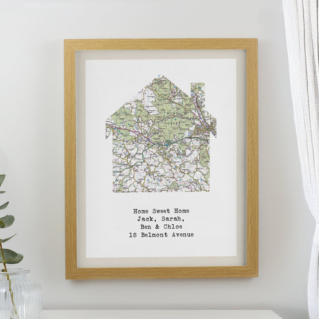 Personalised Present Day Map Home Oak Poster Frame - Buy Framed Prints at GiftMasters.co.uk
