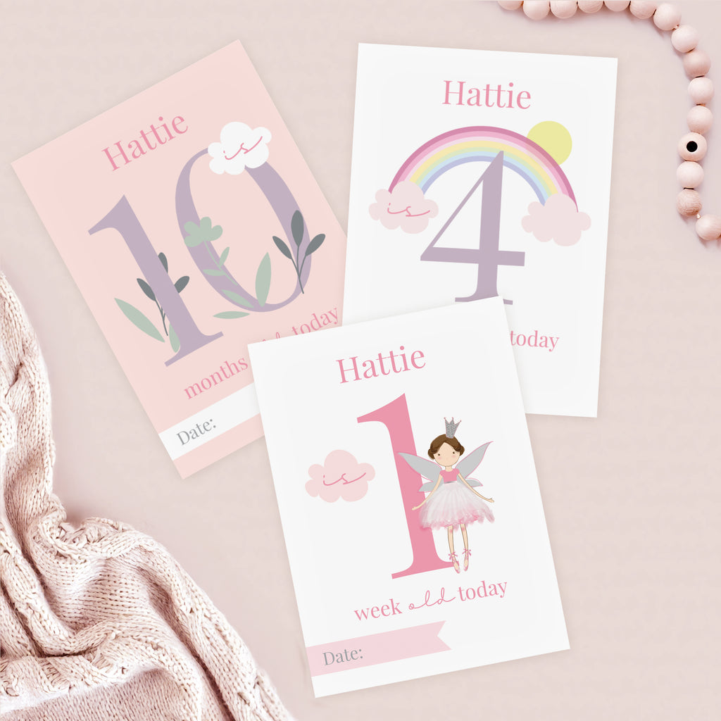 Personalised Fairy Princess Baby Milestone Cards - Buy Greetings Cards at GiftMasters.co.uk