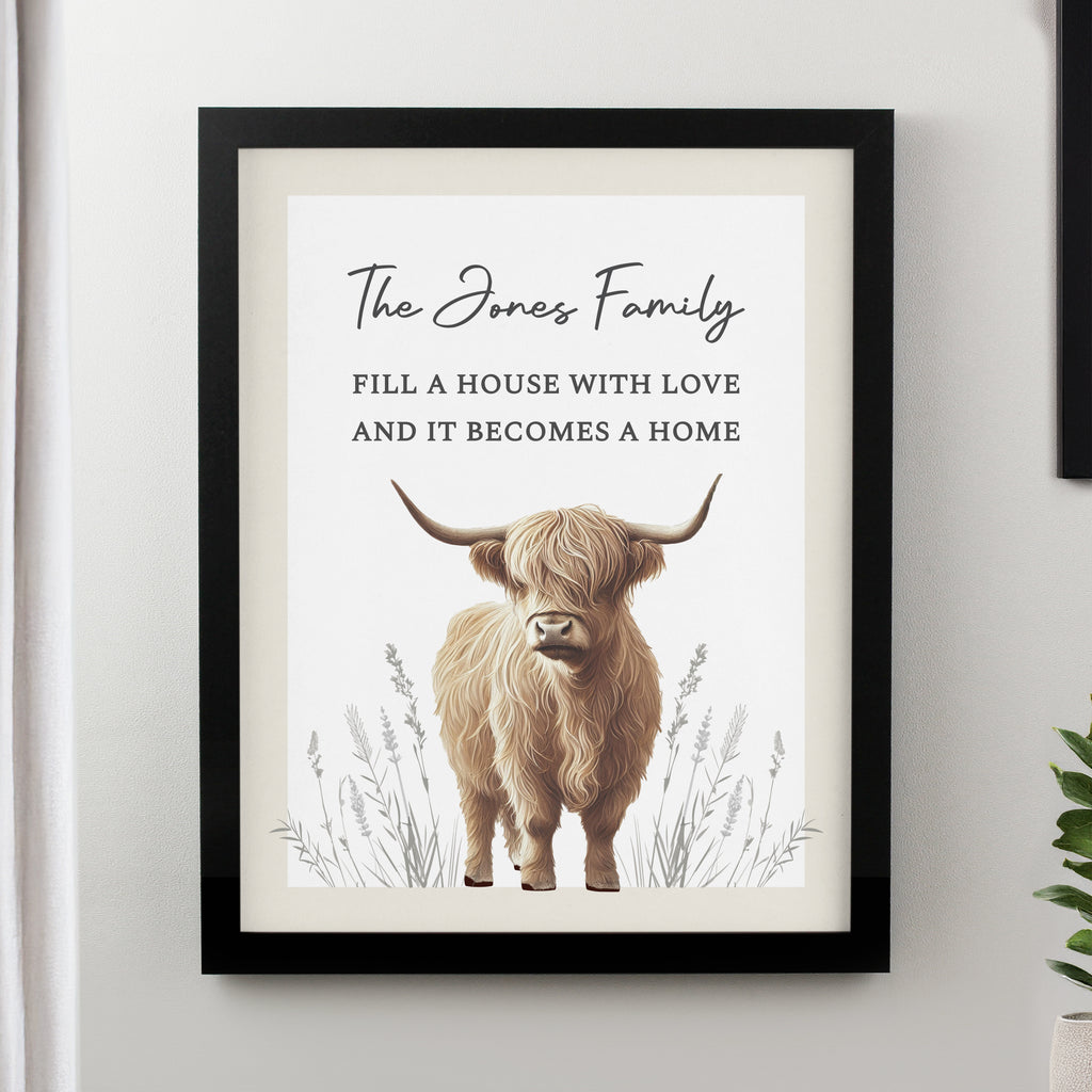 Personalised Highland Cow Black Poster Frame - Buy Framed Prints at GiftMasters.co.uk